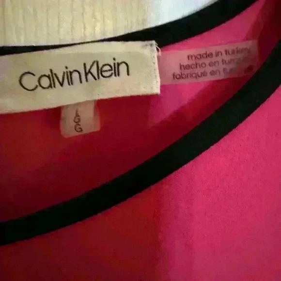 Preowned Calvin Klein Pink with Black Trim Blouse size Large - Picture 6 of 7